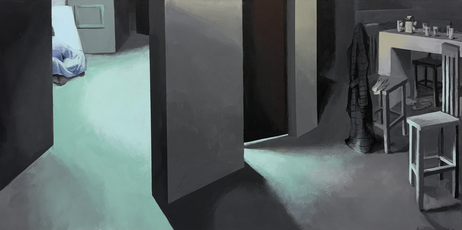 The Blue-Lit Unit, acrylic on canvas, 2023