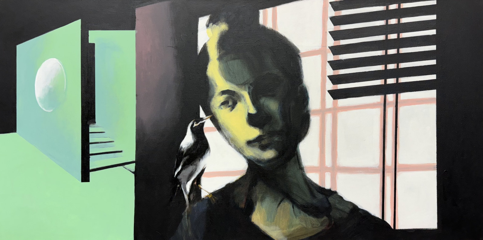 My Feathered Companion, acrylic on canvas, 2023